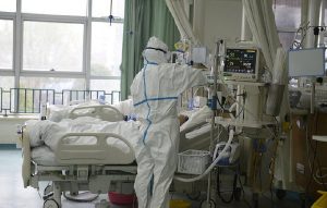 A picture released by the Central Hospital of Wuhan shows medical staff attending to patient at the The Central Hospital Of Wuhan Via Weibo in Wuhan